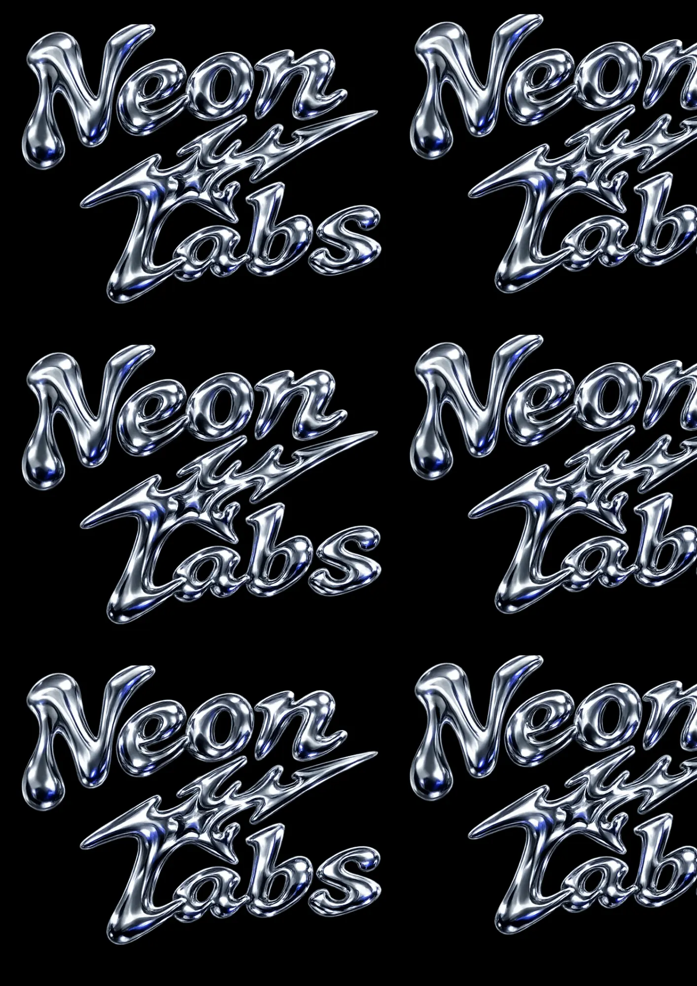 Neon Labs chrome wordmark repeated on a deep charcoal background